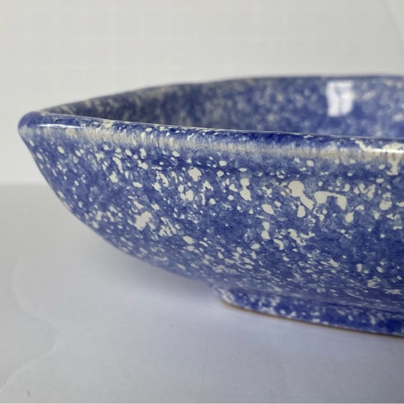 Sponge ware Heart Shaped Bowls Set Of 2 Signed blue white EUC pottery hand made - Picture 11 of 16